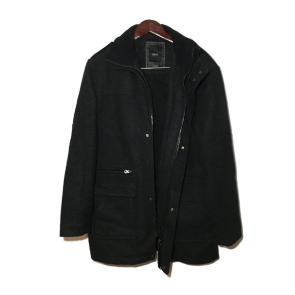 Next Men's Charcoal Grey Wool Overcoat Size L